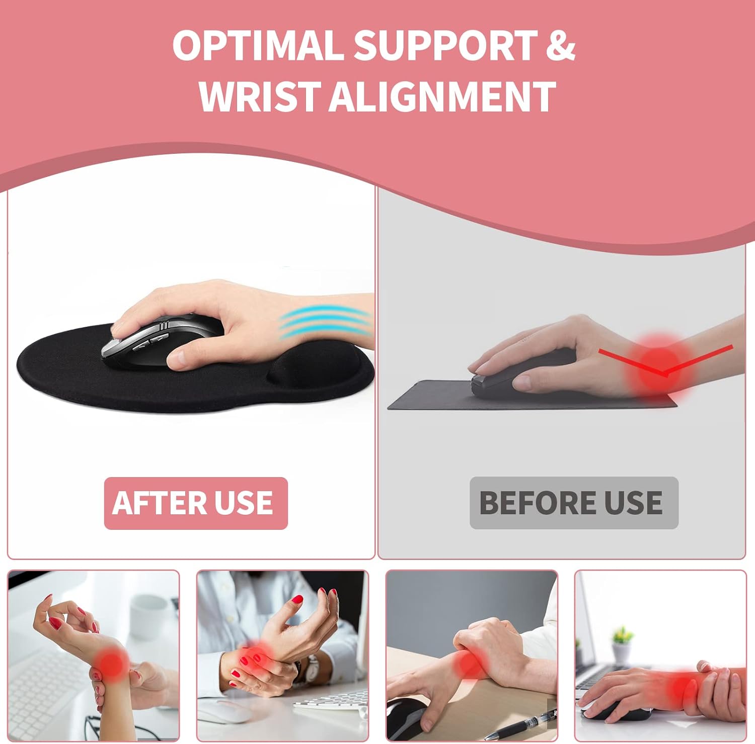 eulps Mouse Pad with Wrist Rest. Comfortable Computer Mousepad with Gel Wrist Support Smooth Surface and Non-Slip PU Base for Pain Relief. Laptop. Office & Home (Rose)