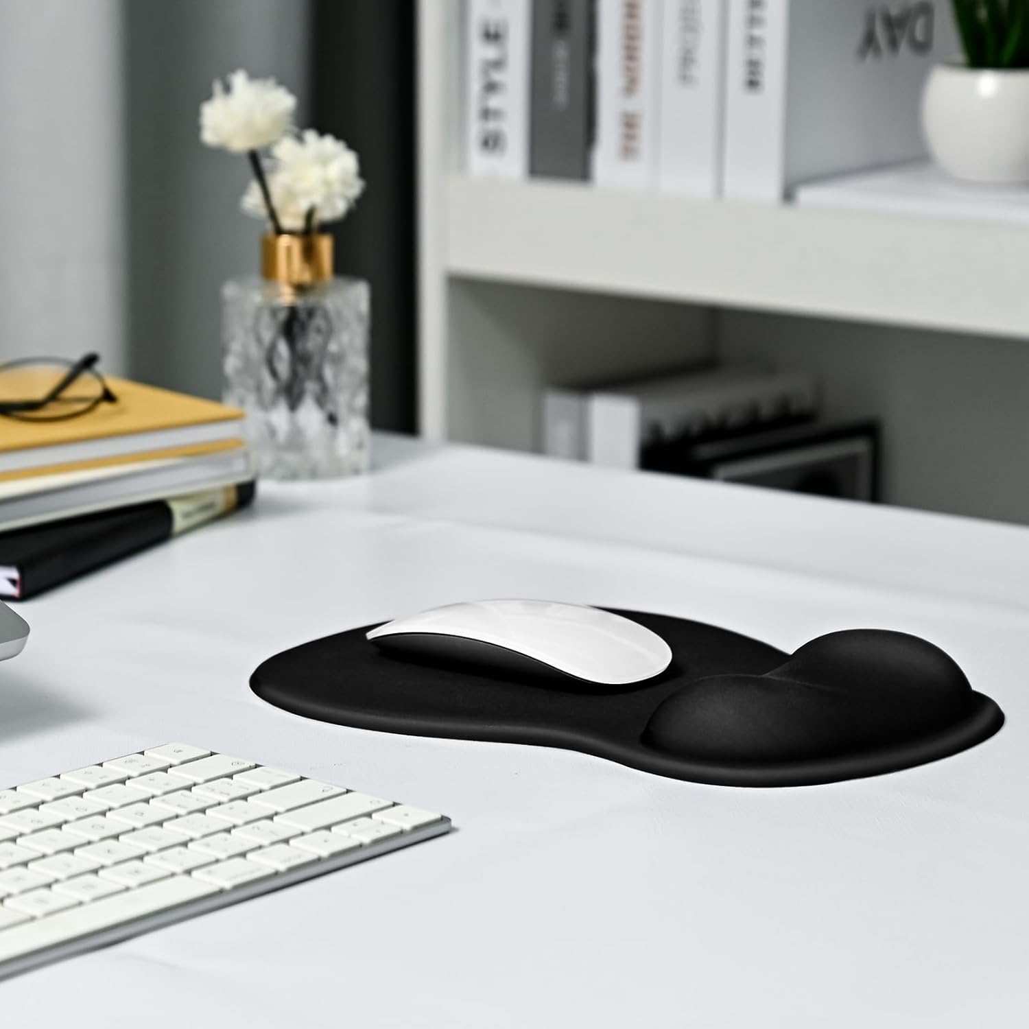 EooCoo Ergonomic Mouse Pad with Gel Wrist Rest Support Middle Concave Design. Relieve Wrist Pain Mousepad. Non-Slip Base for Laptop. Computer. Office Desk Accessories. Carpal Tunnel Syndrome
