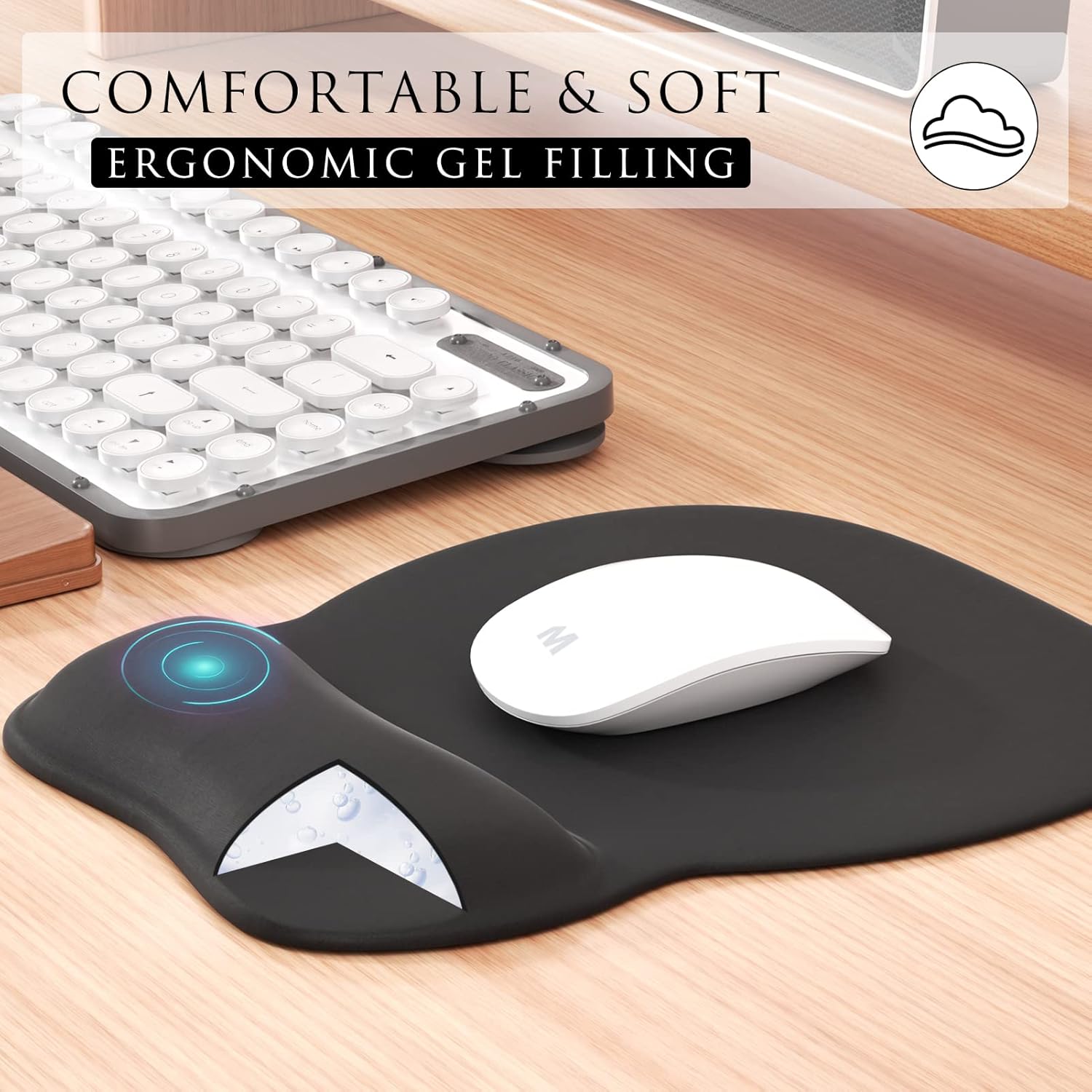 MROCO Ergonomic Mouse Pad with Gel Wrist Rest. Smooth Wrist Support Surface. Non-Slip PU Base for Pain Relief. Comfortable Mousepad for Computer. Laptop. Office & Home. 9.4 x 8.1 in. Black