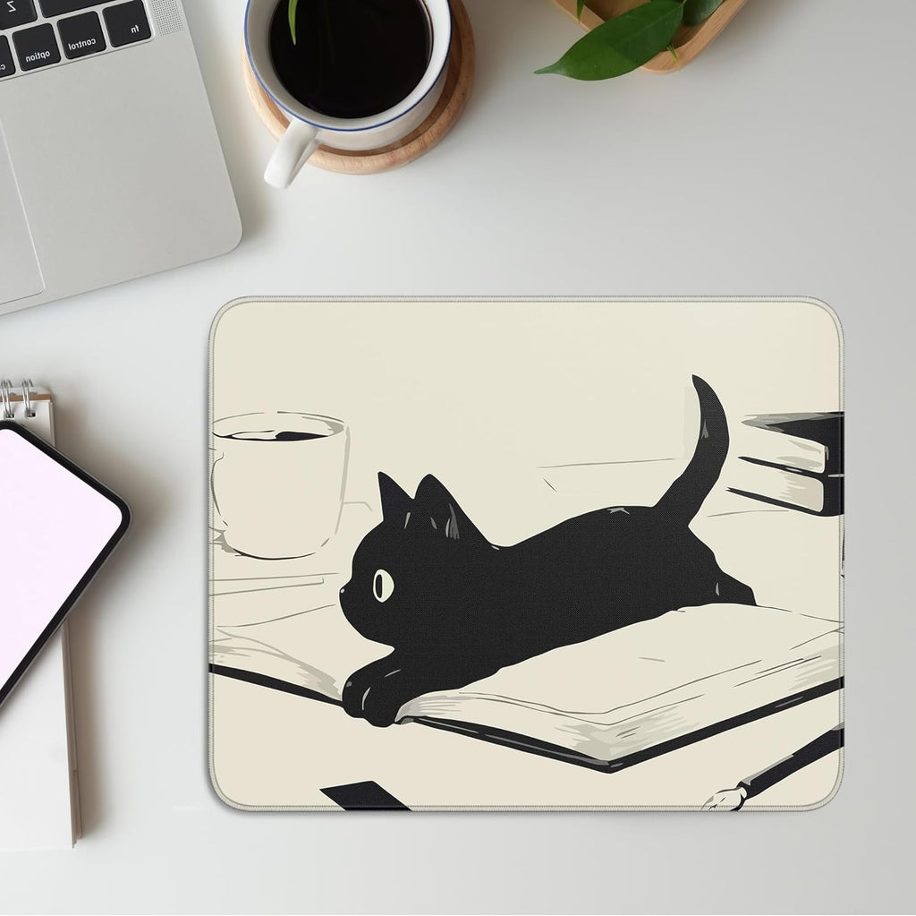Cute Black Cat Mouse Pad.Kawaii Anime Cat Mouse Pads for Wireless Mouse Desk Accessories.10X8 Travel Mousepad with Non-Slip Rubber Base. Stitched Edge Mouse Pads for Desk.Computers.Laptop.Office