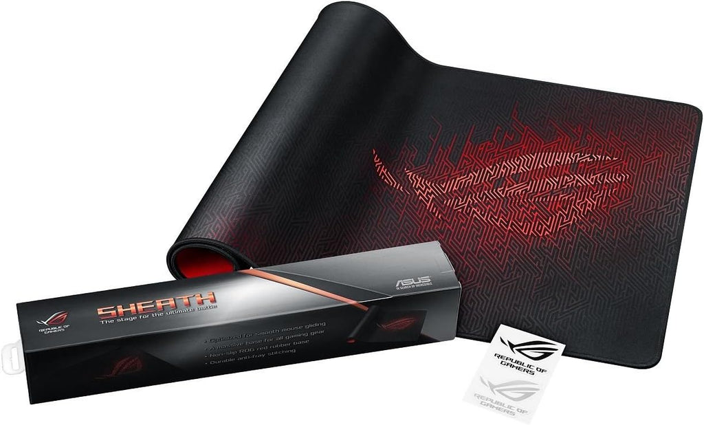 ASUS ROG Sheath Gaming Mouse Pad – 35.4 x 17.3. Extra-Large Surface. Pixel-Precise Tracking. Anti-Fray Stitched Edges. Non-Slip Base - Black/Red