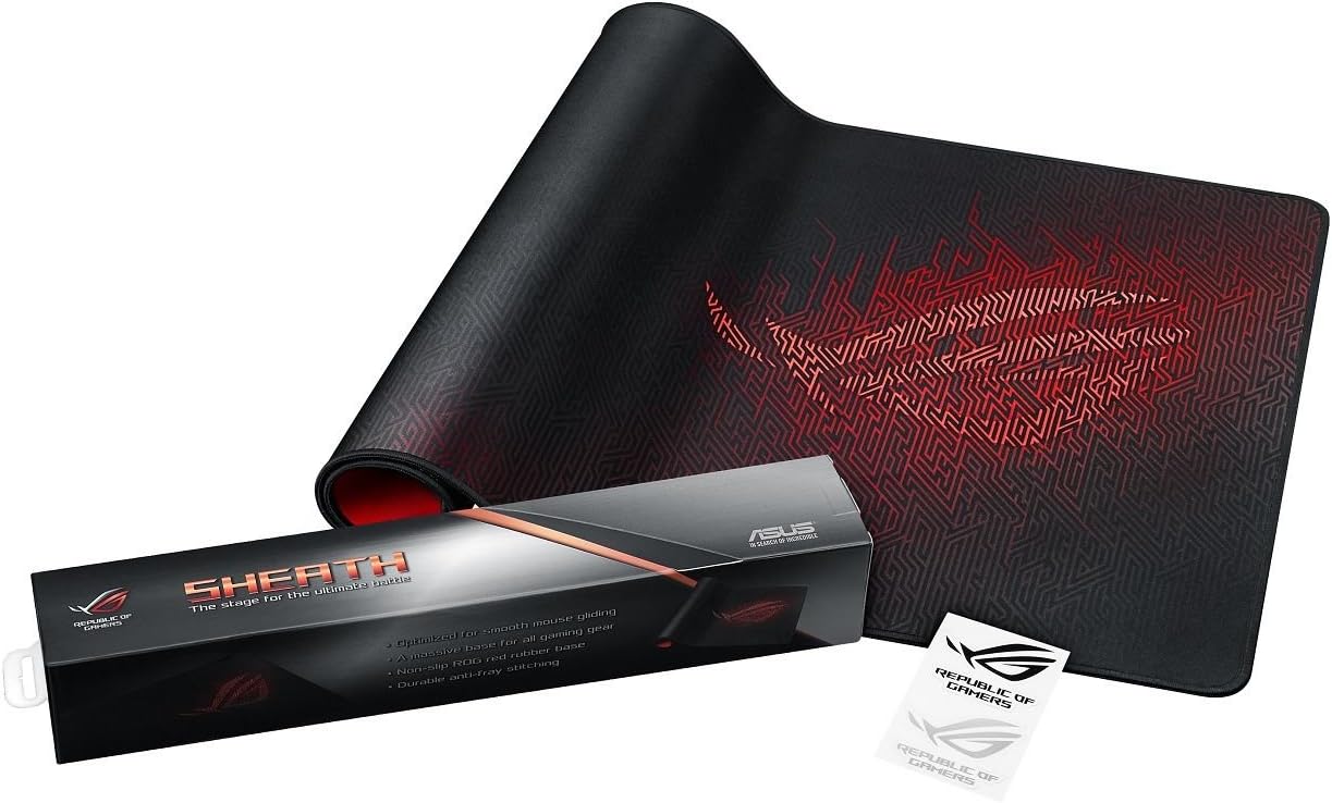 ASUS ROG Sheath Gaming Mouse Pad – 35.4 x 17.3. Extra-Large Surface. Pixel-Precise Tracking. Anti-Fray Stitched Edges. Non-Slip Base - Black/Red