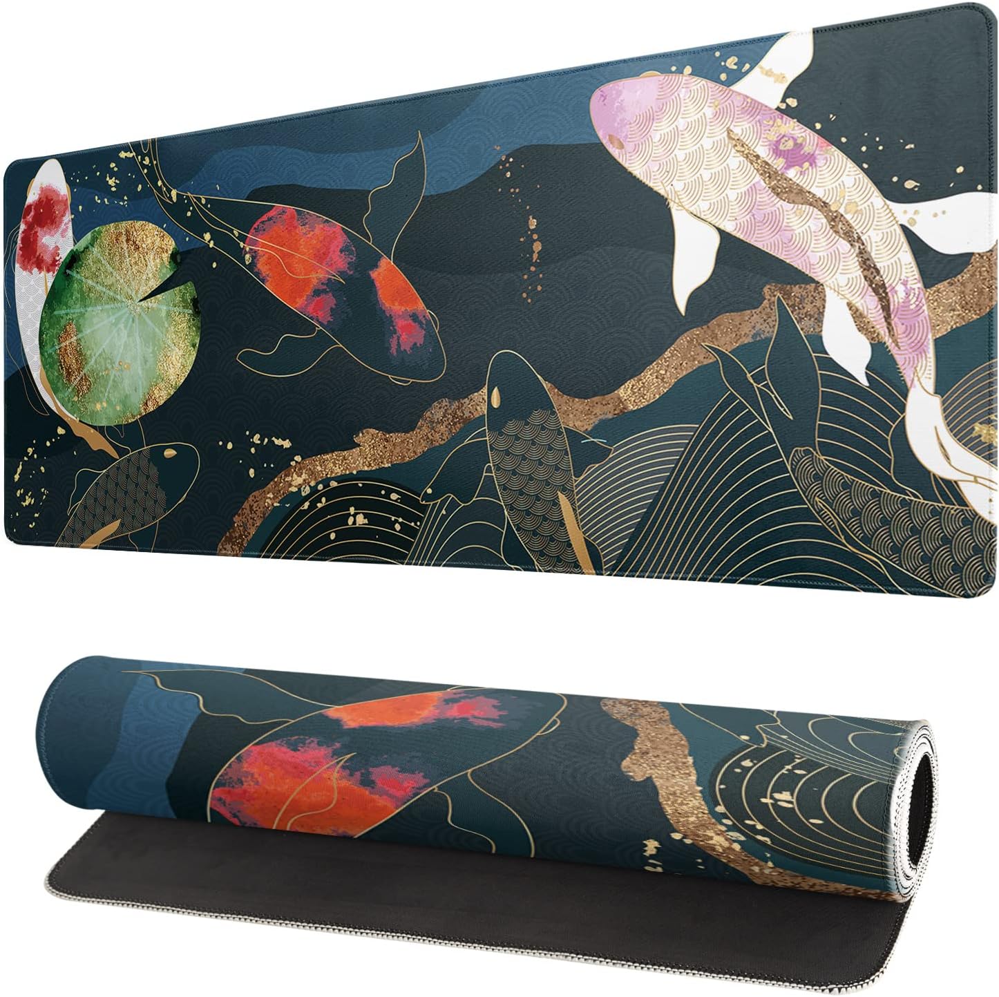Japanese Sea Wave Large Mouse Pad. Anime Black Gaming. Extended Kanagawa Mat Desk Pad. 3mm Thick Long Non-Slip Rubber Base Mice Pad. 31.5 X 11.8 Inch